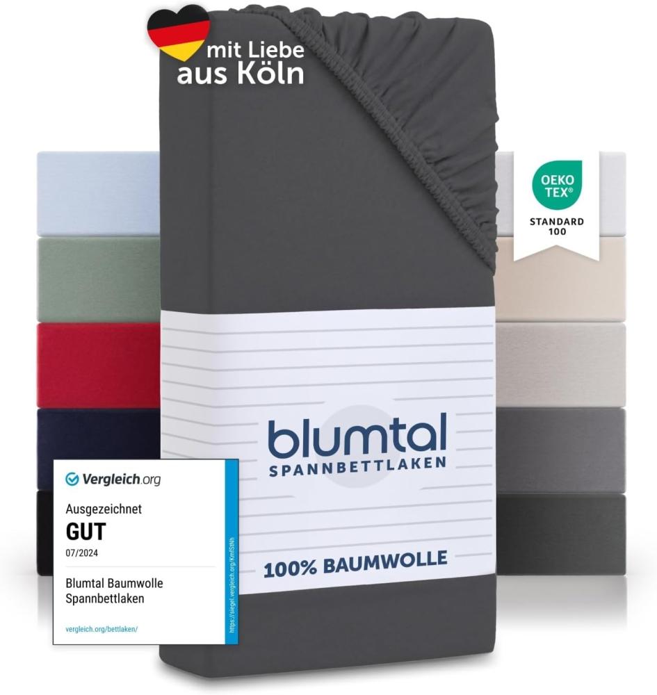 Blumtal® Baumwolle Spannbettlaken 120x200cm Basics Jersey - Bettlaken 120x200cm - Oeko-TEX zertifiziertes Spannbetttuch 120x200cm - Matratzenbezug 120x200cm - Leintuch 120x200cm - Anthrazit Bild 1