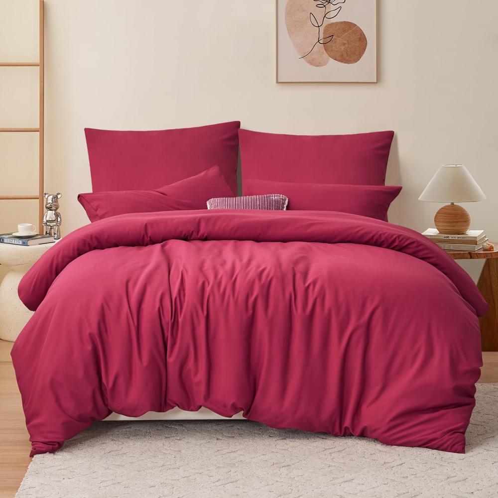 RUIKASI Bettwäsche 200x200 3 teilig Rot - Bettbezug 200 x 200 Set mit Kissenbezüge, Bettwäsche-Sets 2x2m aus Mikrofaser mit Reißverschluss Weich und Bügelfrei Bild 1