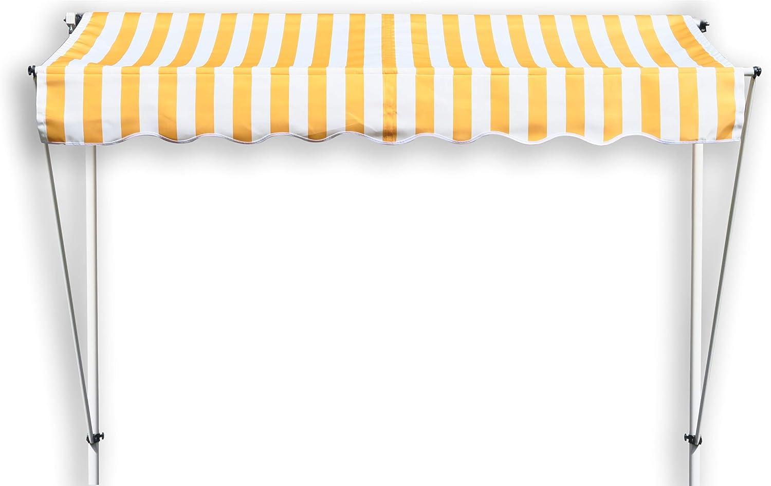 Grasekamp Klemmmarkise Ontario 255x130cm Gelb-Weiß Balkonmarkise höhenverstellbar von 200 cm – 320 cm Bild 1
