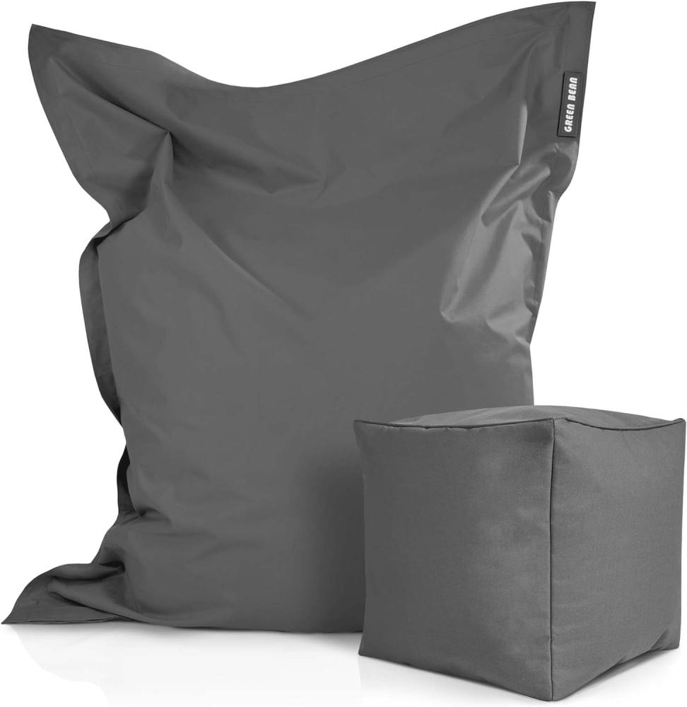 Green Bean© 2er Set XXL Sitzsack "Square+Cube" inkl. Pouf fertig befüllt mit EPS-Perlen - Riesensitzsack 140x180 Liege-Kissen Bean-Bag Chair Grau Bild 1