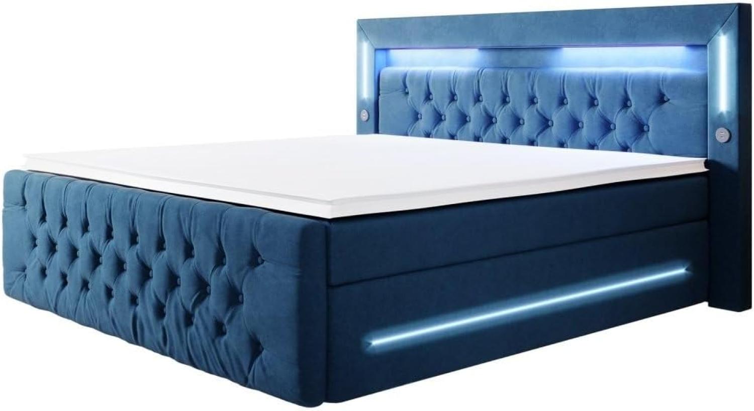 Boxspringbett Moonlight mit LED, USB und Stauraum 160x200 Blau H4 Bild 1