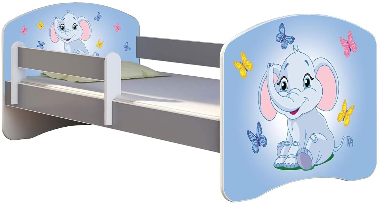 ACMA Kinderbett Jugendbett mit Einer Schublade und Matratze Grau mit Rausfallschutz Lattenrost II (26 Elefant, 180x80) Bild 1
