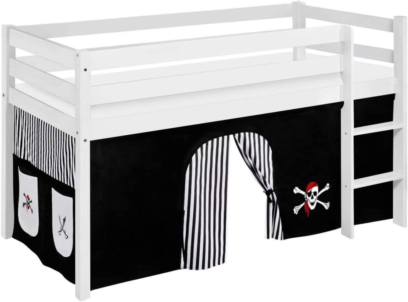 Lilokids 'Jelle' Spielbett 90 x 190 cm, Pirat Schwarz Weiß, Kiefer massiv, mit Vorhang Bild 1