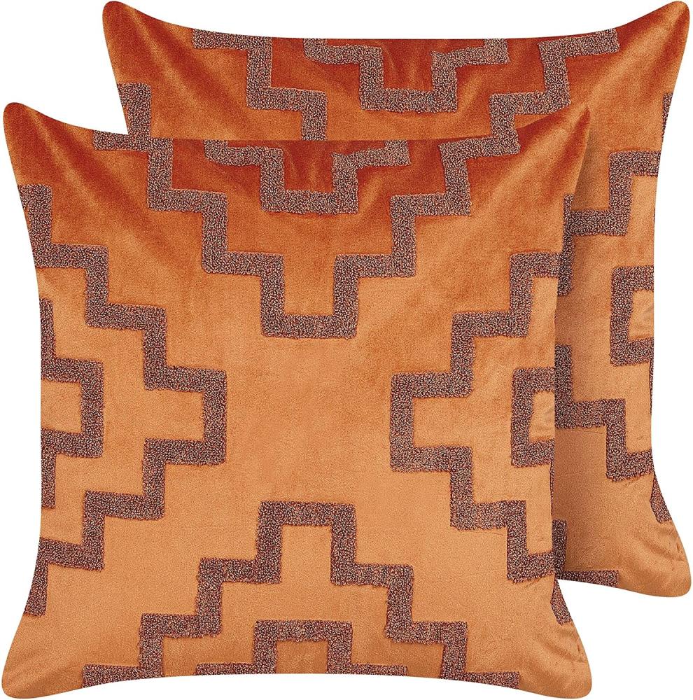 Dekokissen geometrisches Muster Samtstoff orange 45 x 45 cm 2er Set SERGIPE Bild 1
