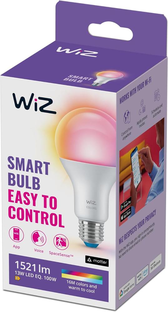 WiZ Tunable White and Color LED Lampe, E27, dimmbar, warm- bis kaltweiß, 16 Mio. Farben, 1521 lm, 100W, smarte Steuerung per App/Stimme über WLAN Bild 1