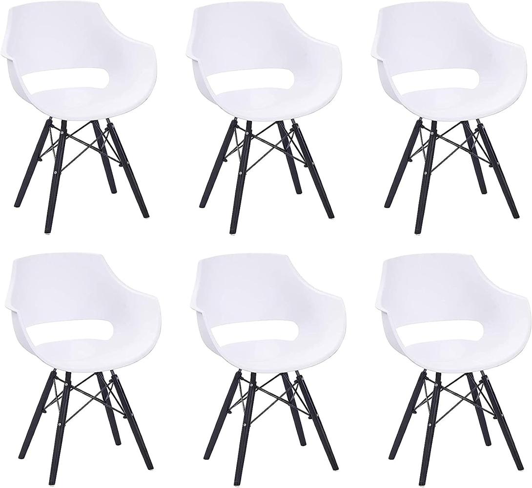 SAM 6er Set Schalenstuhl Lea, Weiß, ergonomisch geformte Sitzschale aus Kunststoff, bequemer Esszimmerstuhl im Retro-Design, schwarzes Holzgestell Bild 1