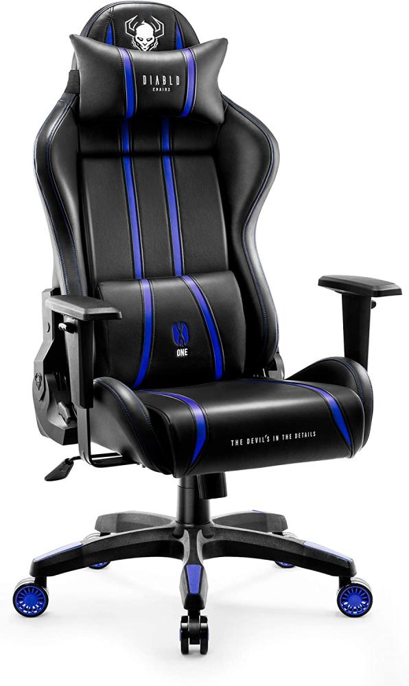 Diablo X-One 2. 0 Gaming Stuhl Gamer Chair Bürostuhl Schreibtischstuhl Verstellbare Armlehnen Ergonomisches Design Nacken/-Lendenkissen Wippfunktion Blau Normal (L) Bild 1