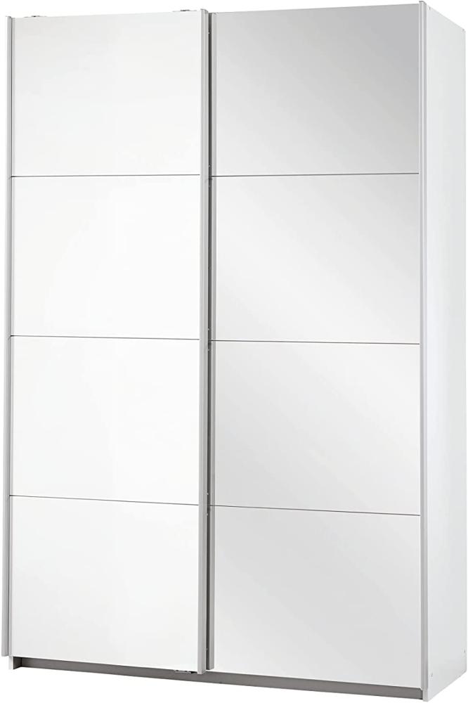 Rauch Möbel Caracas Schrank Kleiderschrank Schwebetürenschrank, Weiß mit 1 Spiegeltür 2-türig inkl. Zubehörpaket Basic 2 Einlegeböden, 2 Kleiderstangen, BxHxT 136x210x62 cm Bild 1