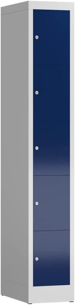 Schließfachschrank Fächerschrank 5 Fächer Spind 180x30x50cm, lichtgrau/enzianblau Bild 1