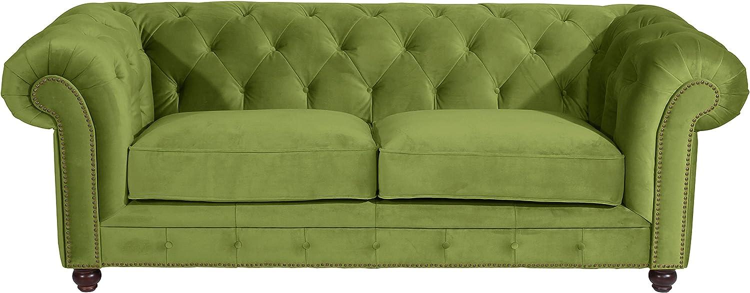 Orleans Sofa 2,5-Sitzer Samtvelours Olive Buche Nussbaumfarben Bild 1