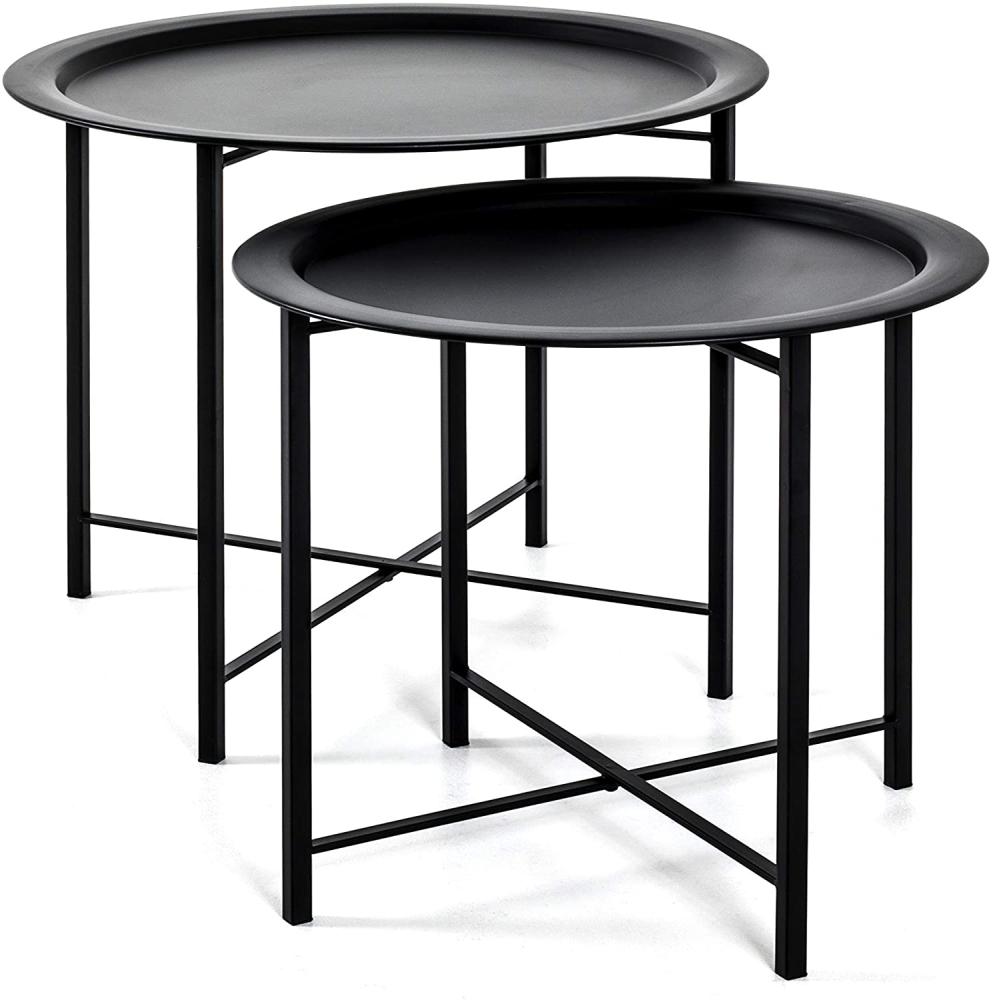 HAKU Möbel 2-Satz Tisch, Stahlrohr, schwarz, H 44/49 x Ø 52/62 cm Bild 1