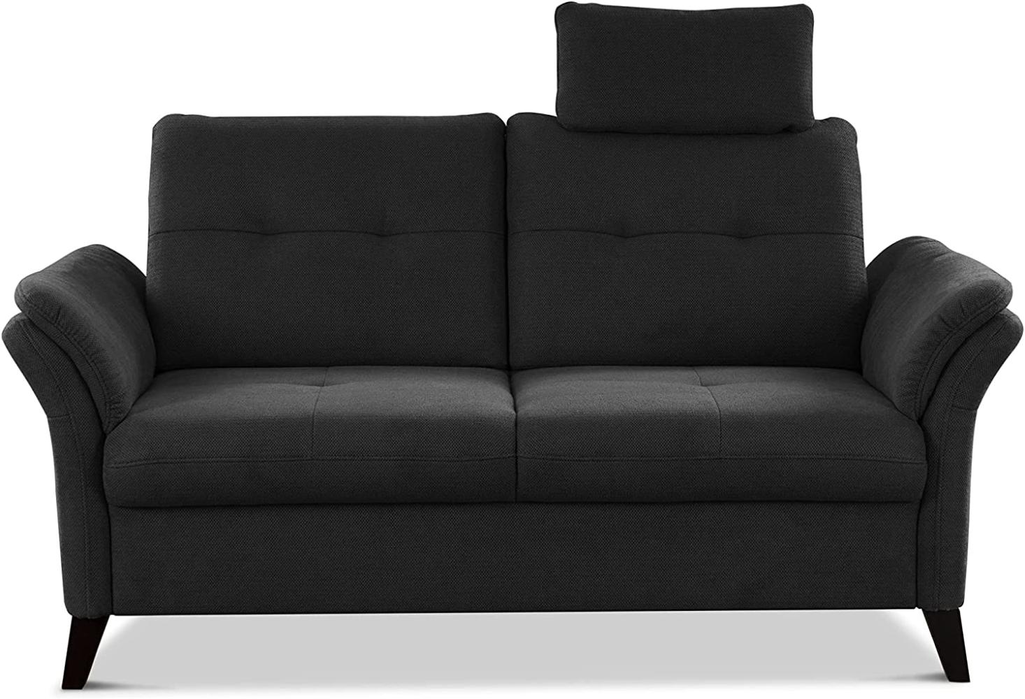CAVADORE 2er Sofa Grönland / Skandinavische 2-Sitzer-Couch mit Federkern, Sitztiefenverstellung + Kopfstütze / 173 x 90 x 102 / Flachgewebe, Schwarz Bild 1