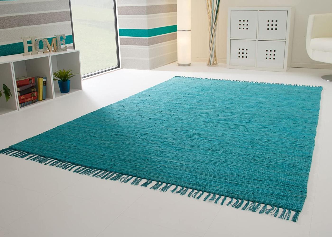 Handweb Teppich Indira, Farbe: türkis, Größe: 160x230 cm Bild 1