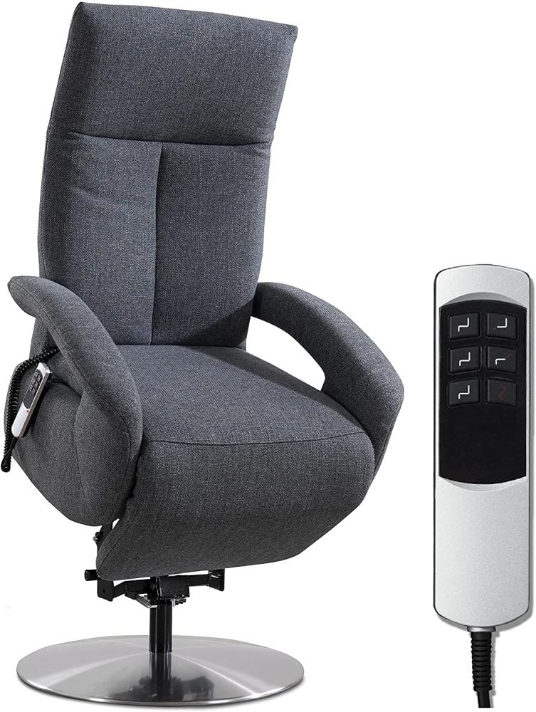 CAVADORE TV-Sessel Tirol / Fernsehsessel mit Aufstehhilfe, elektrisch verstellbarer Relaxfunktion / 2 E-Motoren / 74 x 112 x 82 / Strukturstoff: Blau Bild 1