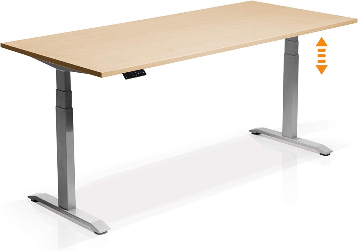 Möbel-Eins OFFICE ONE elektrisch höhenverstellbarer Schreibtisch / Stehtisch, Material Dekorspanplatte grau ahornfarbig 160 x 80 cm Bild 1