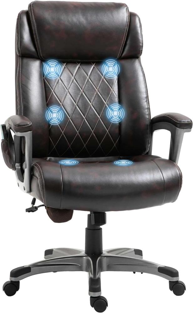 Vinsetto Massage-Bürostuhl 6-Punkt-Massage-Drehstuhl ergonomischer Stuhl Einstellbare aus Kunstleder mit gewölbter Kopfstütze und Armlehne Braun 70 x 76,5 x 114-124 cm Bild 1