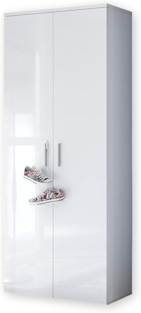 Stella Trading LINCOLN Schuhschrank hoch, Weiß Hochglanz - Vielseitiger Mehrzweckschrank mit 11 verstellbaren Einlegeböden - 80 x 190 x 35 cm (B/H/T) Bild 1