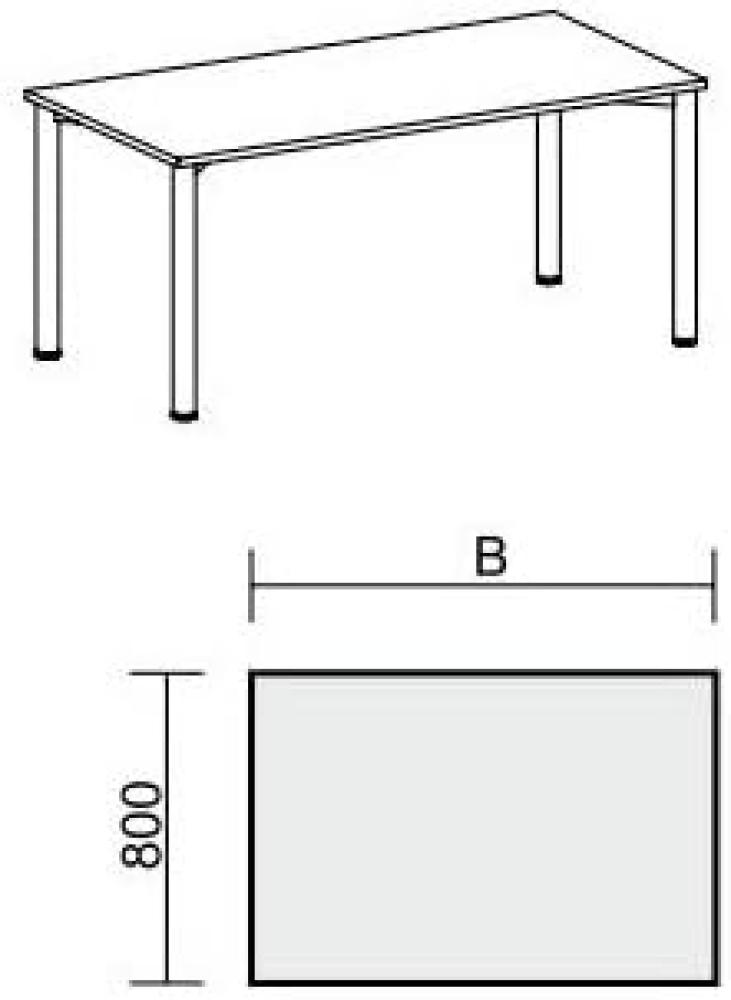 Schreibtisch '4 Fuß Flex', feste Höhe 200x80cm, Ahorn / Silber Bild 1