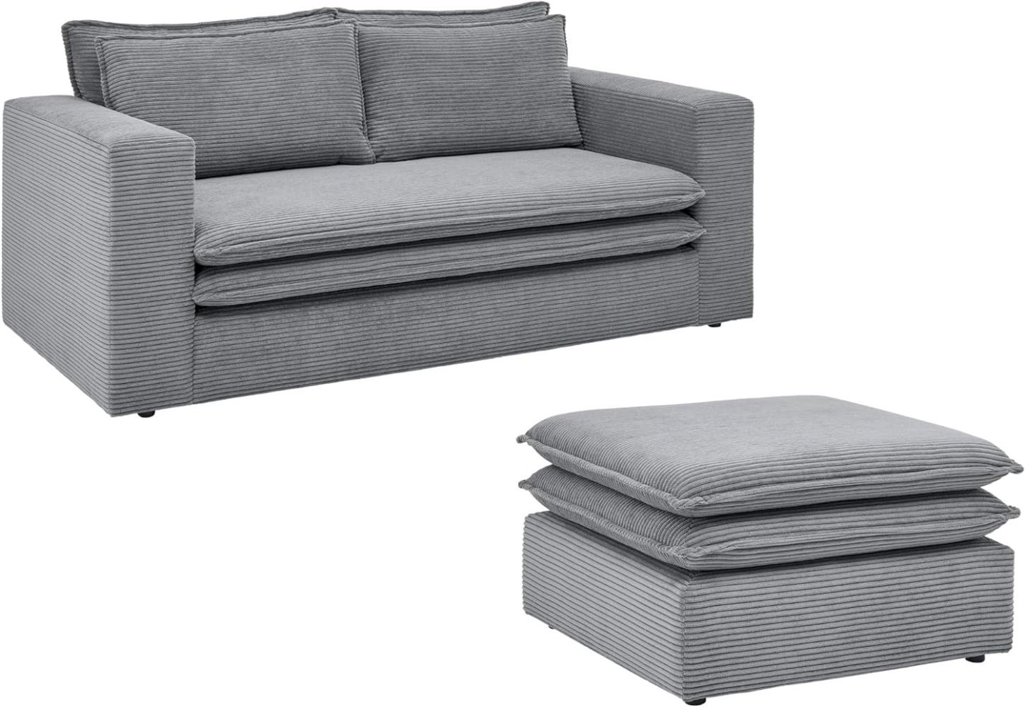 Sofa 2-Sitzer Pesaro in grau Cord Set inkl. Hocker Bild 1
