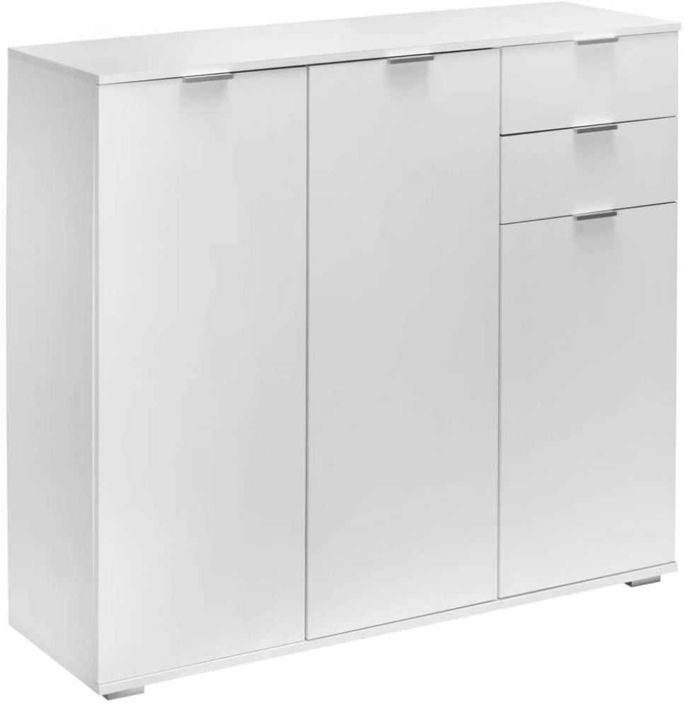 Deuba Highboard Alba mit 3 Türen 2 Schubladen 107x101x35 cm Modern Flur Kommode Sideboard Anrichte Beistellschrank Weiß Bild 1
