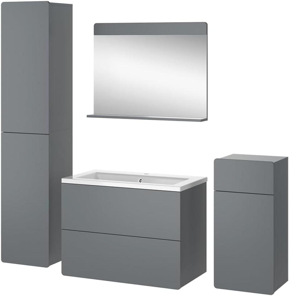 Vicco Badmöbel-Set Izan Grau modern Waschtischunterschrank Waschbecken Badspiegel Midischrank Hochschrank Bild 1