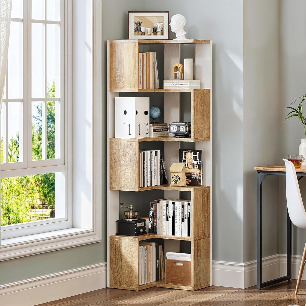 YITAHOME Bücherregal mit 5 Regalen, Eckregal Bücherregal, Standregal, Büroregal, freistehend, Dekoregal, zur Präsentation, modern, Bücherregale für Wohnzimmer, Schlafzimmer, 54x40x159.5cm Weiß Holz Bild 1