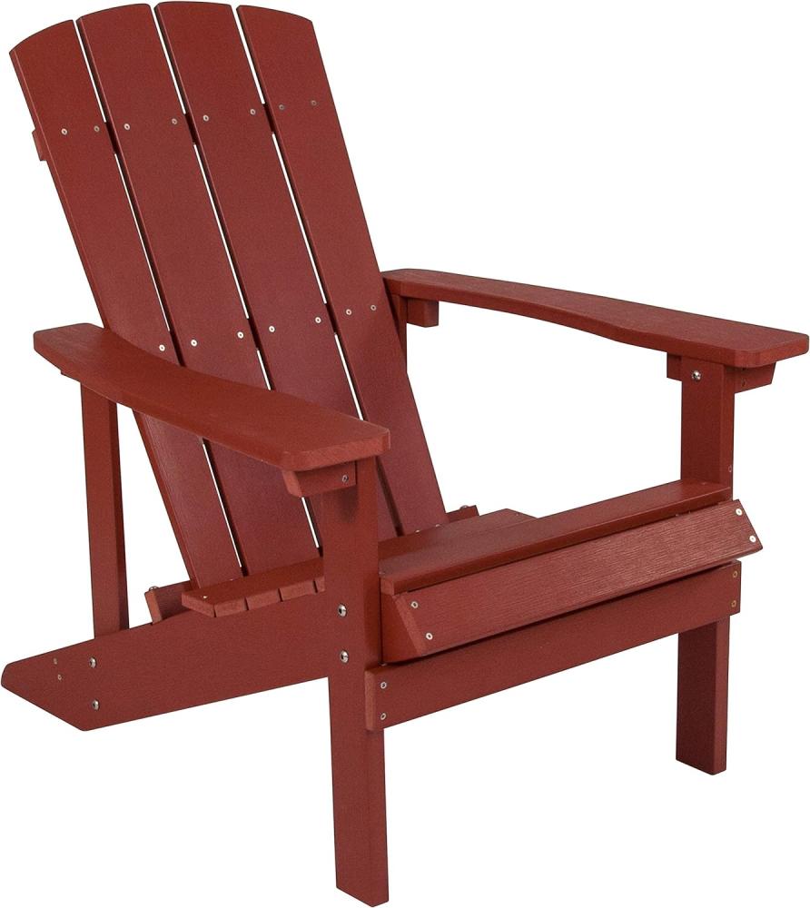 Flash Furniture allwettertauglicher Gartenstuhl – Gartensessel mit extra breiter Rückenlehne – Garten Liegestuhl mit Holzoptik für entspannte Stunden – Rot Bild 1