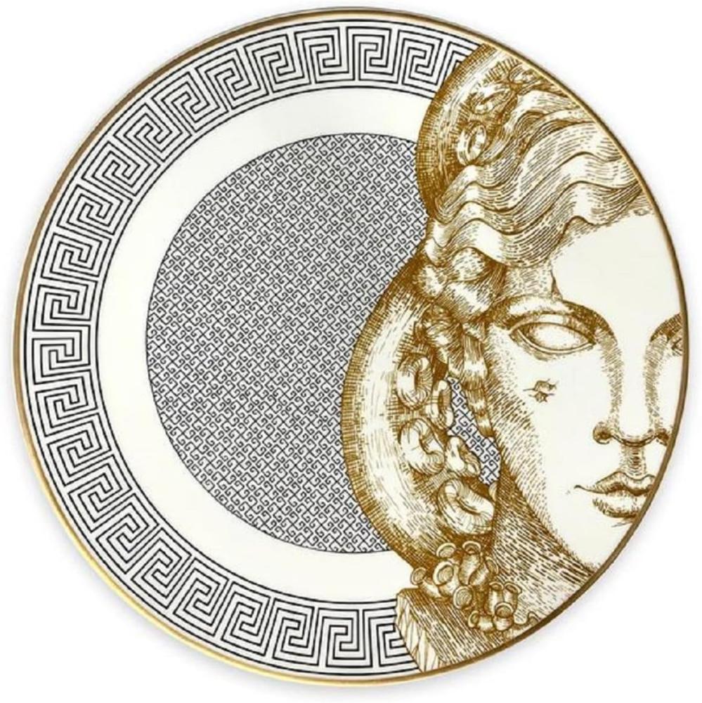 Casa Padrino Luxus Porzellan Teller Weiß / Schwarz / Gold Ø 29 cm - Handbemalter Porzellan Essteller - Luxus Porzellan Accessoires - Luxus Qualität - Made in Italy Bild 1