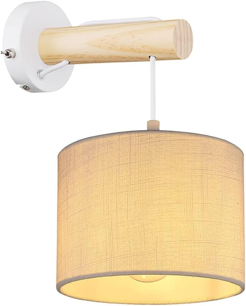 GLOBO Wandleuchte Innen mit Schalter Wandlampe Textil Schirm Holz Weiß 15377W Bild 1