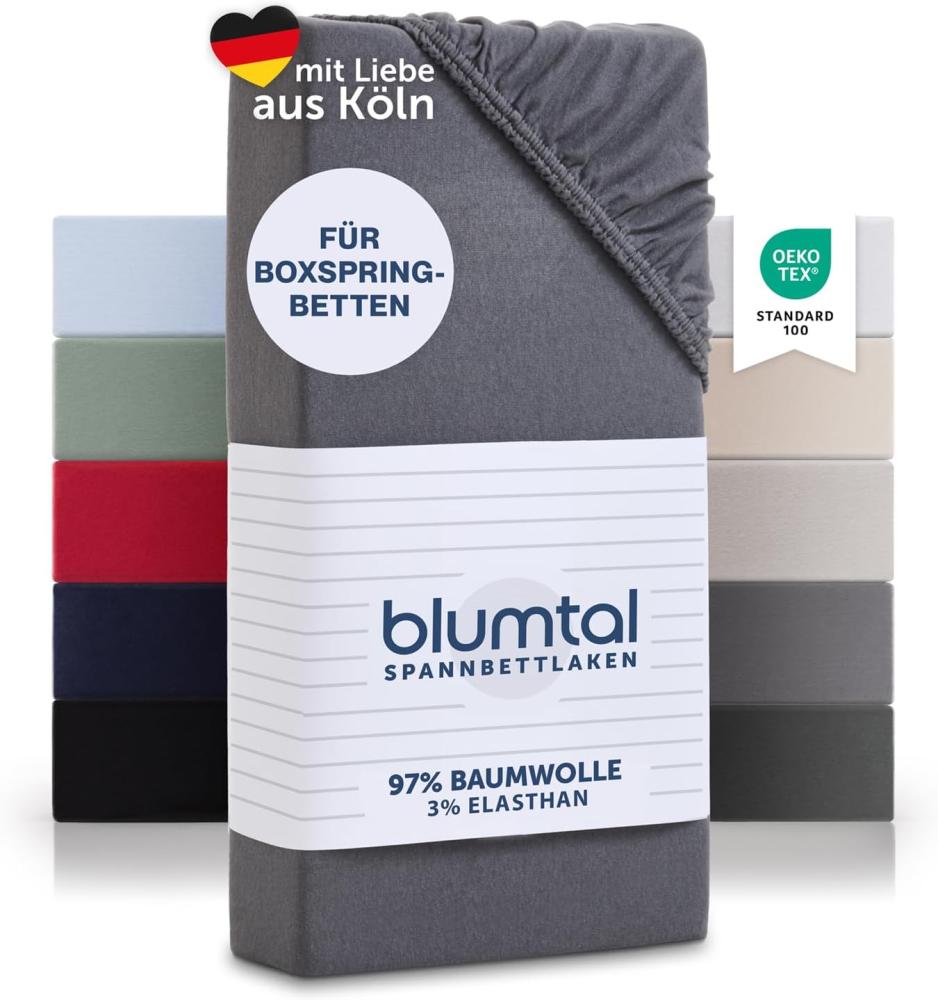 Blumtal Luxus Spannbettlaken 200x200 Boxspringbett bis 40cm Höhe - Oeko-Tex Zertifizierte Baumwoll Bettlaken 200x200 Boxspringbett - Spannbettlaken 200x200 Baumwolle - Grau Bild 1