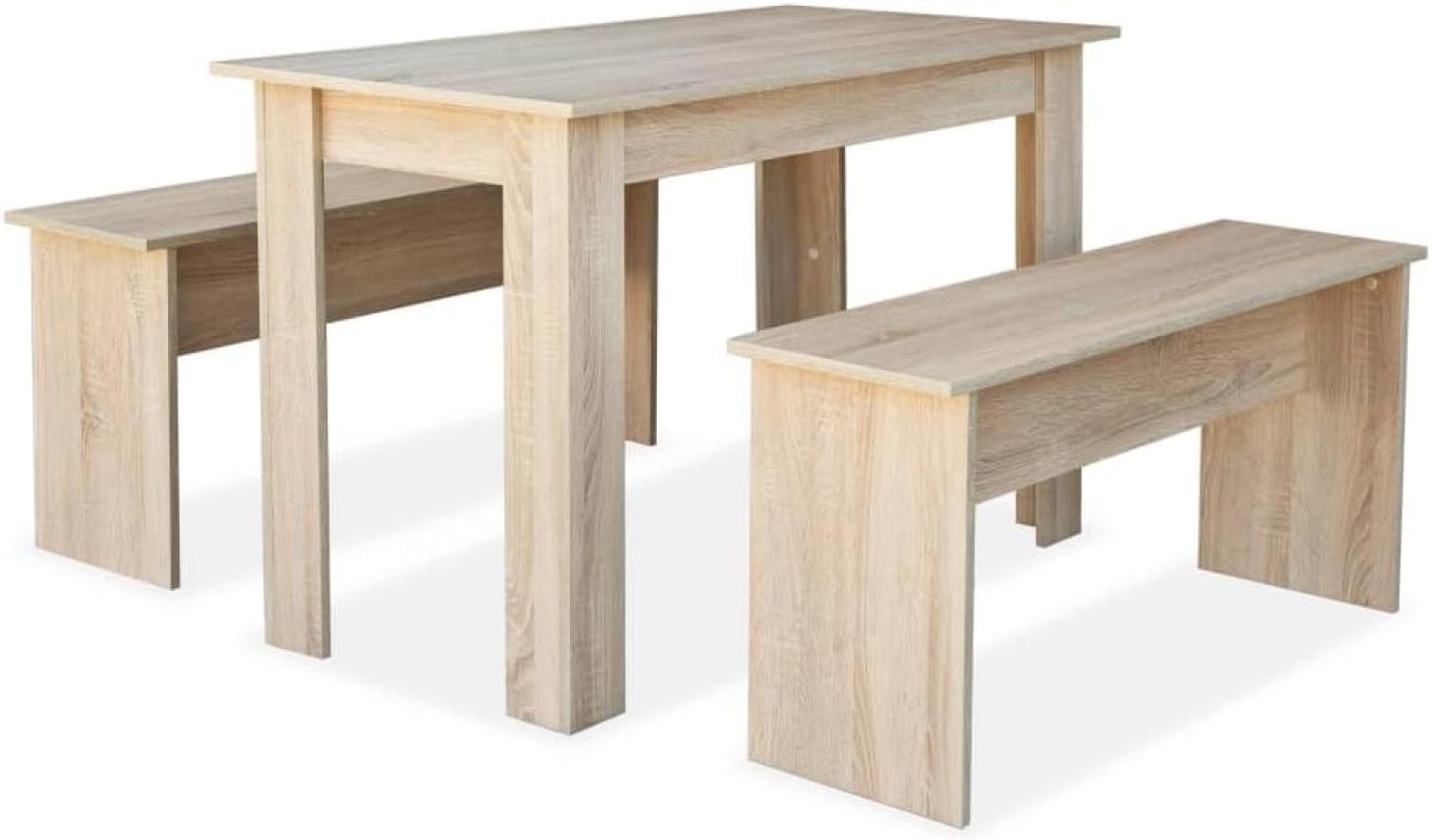 3-tlg. Essgruppe Tisch und Bänke Holzwerkstoff Eiche Bild 1