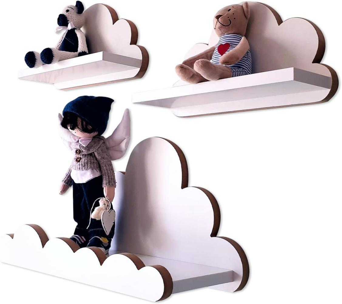 MOLILAND Wolkenregal Babyzimmer | Set mit 3 Stück | Wandregal für Kinderzimmer in Weiß | Regal Wolke aus Holz im skandinavischen Stil | Schweberegal Wanddeko mit Befestigungssatz Bild 1