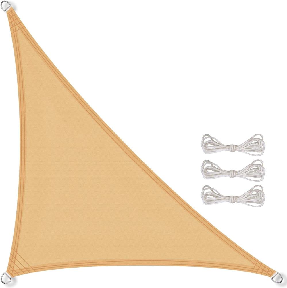 CelinaSun Sonnensegel inkl Befestigungsseile Premium PES Polyester wasserabweisend imprägniert Dreieck rechtwinklig 3 x 3 x 4,25 m Sand beige Bild 1
