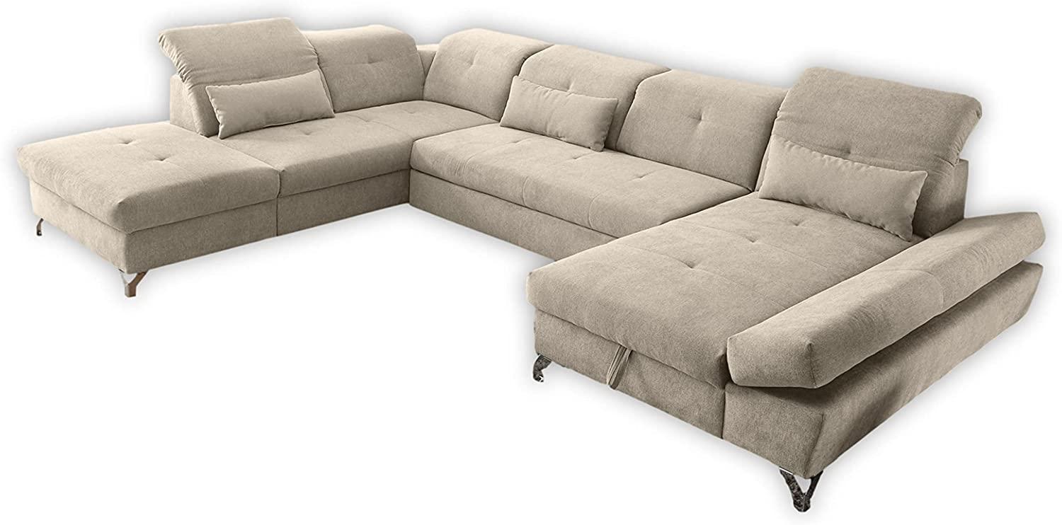 Couch MELFI L Sofa Schlafcouch Wohnlandschaft Schlaffunktion sand beige U-Form links Bild 1