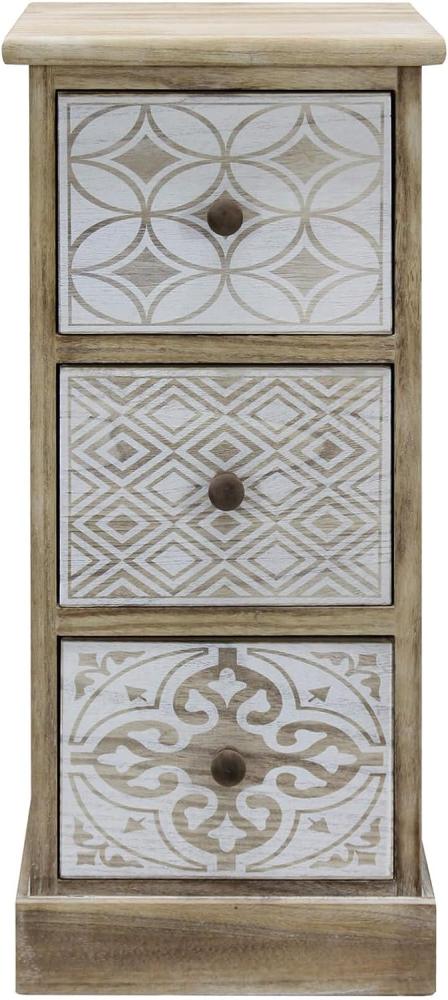 Rebecca Mobili Kommode mit 3 Schubladen, schmaler Shabby Nachttisch, beige weißes Holz, Eingangsraum - Maße: 63 x 29 x 25 cm (HxLxB) - Art. RE6535 Bild 1