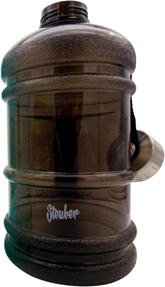 Steuber Jumbo Sport-Trinkflasche mit Edelstahldeckel, 2000 ml, mit praktischem Tragegriff, schwarz, mit Skala und Tragelasche Bild 1