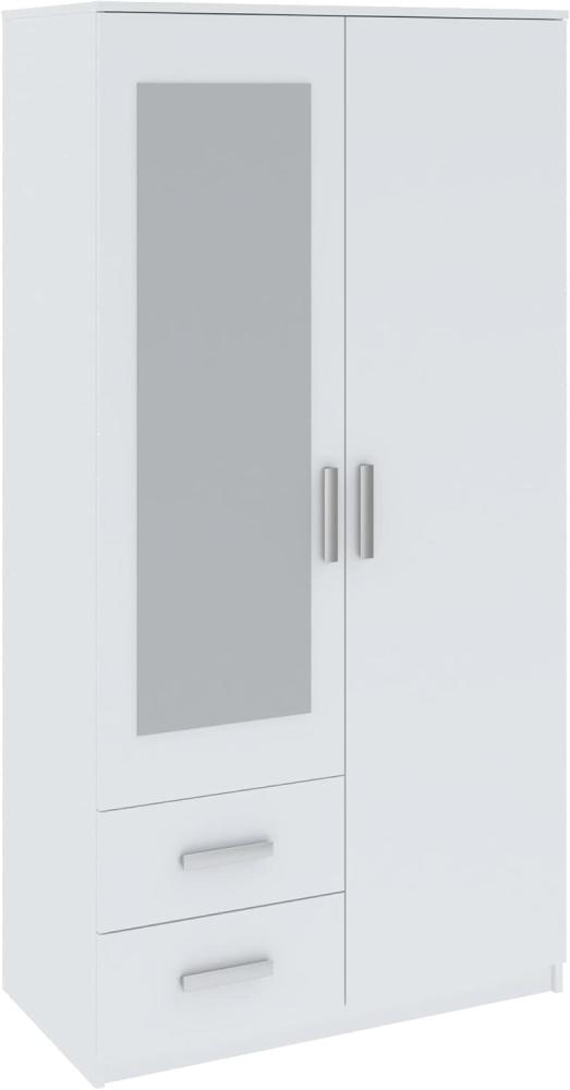 Oggi Saravena Zweitüriger Kleiderschrank mit Zwei Schubladen Breite 100 cm Minimalistisches modernes Design aus Schichtstoffplatte für Wohnzimmer Schlafzimmer Arbeitszimmer Farbe Weiß Bild 1