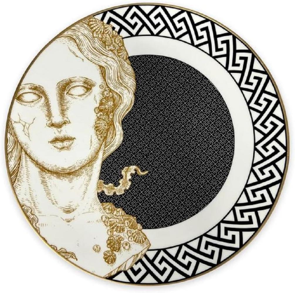Casa Padrino Luxus Porzellan Teller Weiß / Schwarz / Gold Ø 29 cm - Handbemalter Porzellan Essteller - Luxus Qualität - Made in Italy Bild 1
