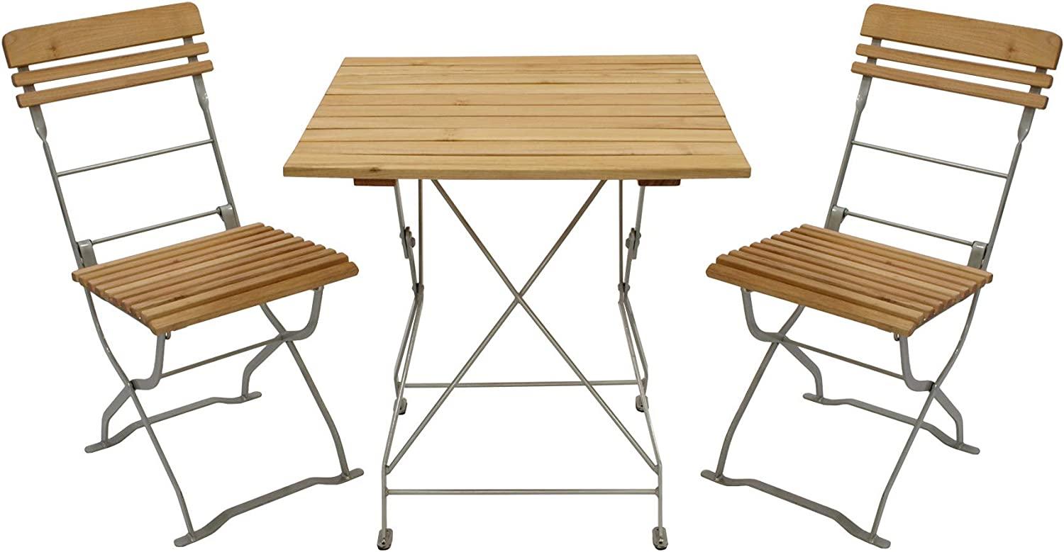 Biergarten - Garnitur MÜNCHEN 3-teilig (2x Stuhl, 1x Tisch 70x70cm), Flachstahl verzinkt + Robinie Bild 1