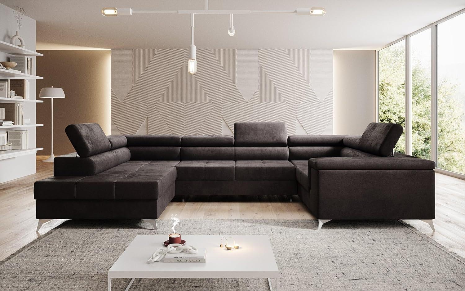 Designer Sofa Torino mit Schlaf- und Klappfunktion Samt Dunkelbraun Links Bild 1