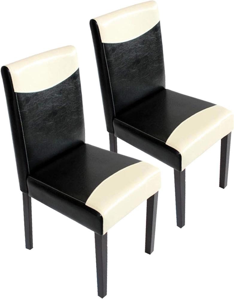 2er-Set Esszimmerstuhl Stuhl Küchenstuhl Littau ~ Kunstleder, schwarz-weiß, dunkle Beine Bild 1