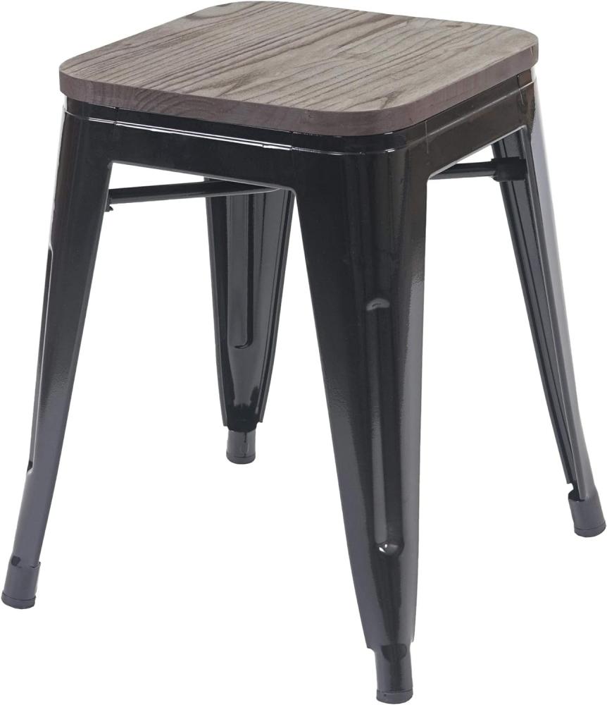 Hocker HWC-A73 inkl. Holz-Sitzfläche, Metallhocker Sitzhocker, Metall Industriedesign stapelbar ~ schwarz Bild 1
