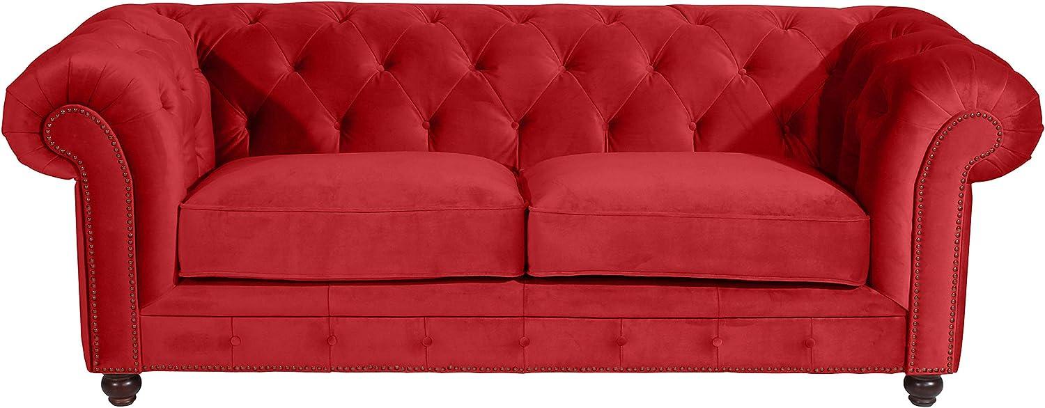 Orleans Sofa 2,5-Sitzer Samtvelours Rot Buche Nussbaumfarben Bild 1