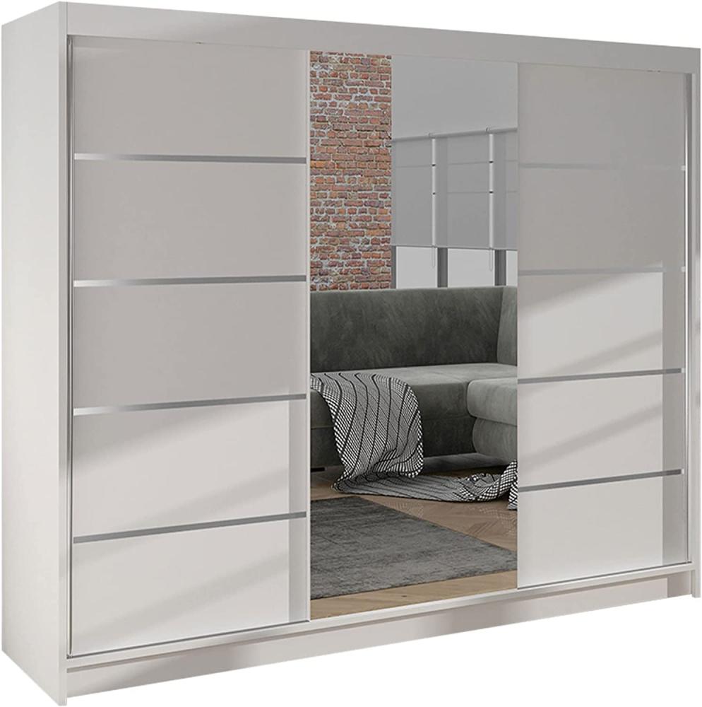 'Dotan VI' Schiebetürenschrank mit Spiegel, Holz weiß, 200 x 215 x 58 cm Bild 1