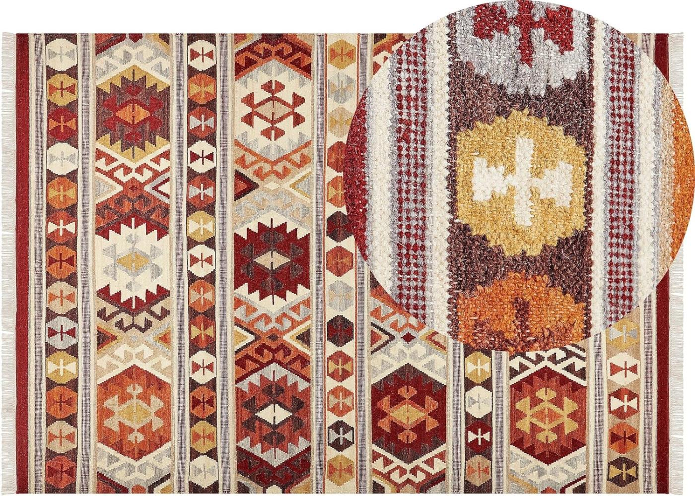 Kelim Teppich Wolle mehrfarbig 200 x 300 cm geometrisches Muster Kurzflor AYGAVAN Bild 1
