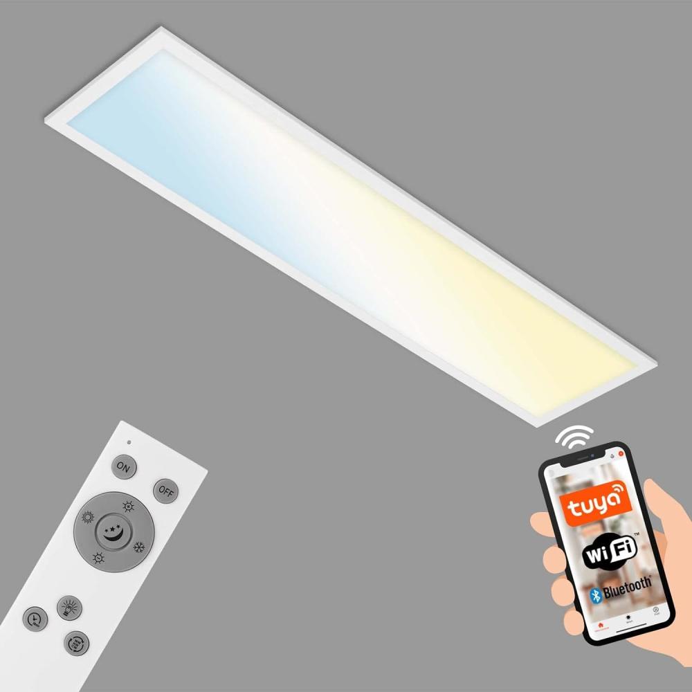 BRILONER Leuchten - Smarte LED Deckenleuchte, funktioniert mit Amazon Alexa, Wifi Deckenlampe Ultra Flach, CCT, Dimmbar, Sprachsteuerung, Weiß, 7385-016, 100 x 25 cm Bild 1