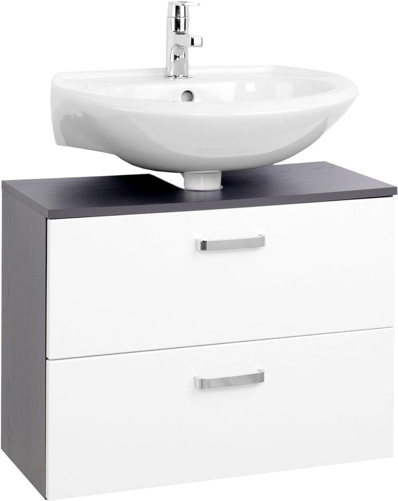 'Bologna' Waschbeckenunterschrank, MDF, weiß/graphitgrau, Hochglanz Bild 1