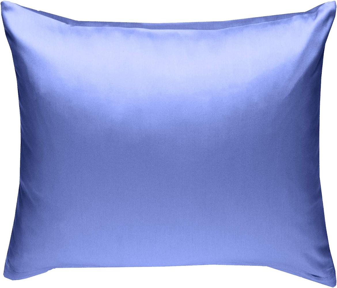 Bettwaesche-mit-Stil Mako-Satin / Baumwollsatin Bettwäsche uni / einfarbig hellblau Kissenbezug 50x50 cm Bild 1