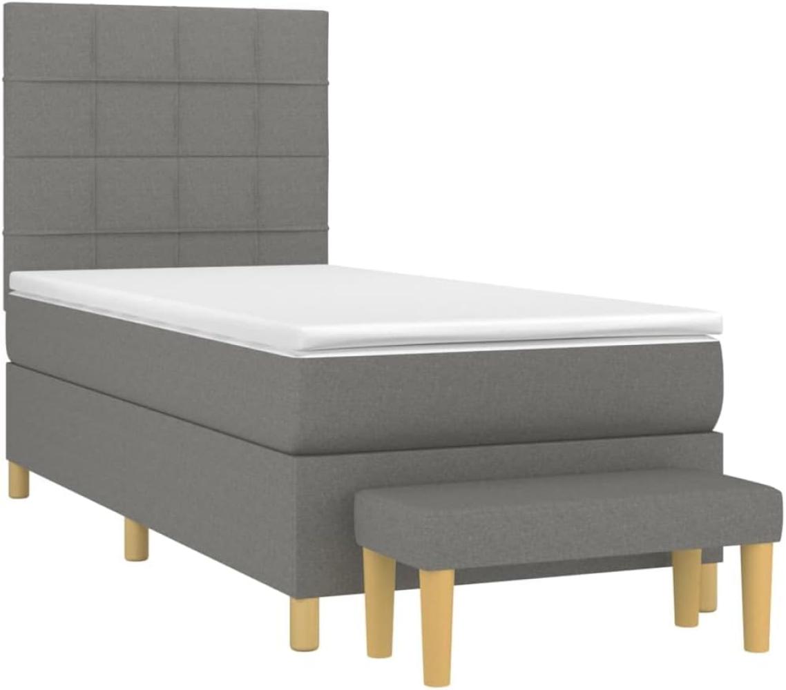 vidaXL Boxspringbett mit Matratze Dunkelgrau 90x200 cm Stoff Bild 1