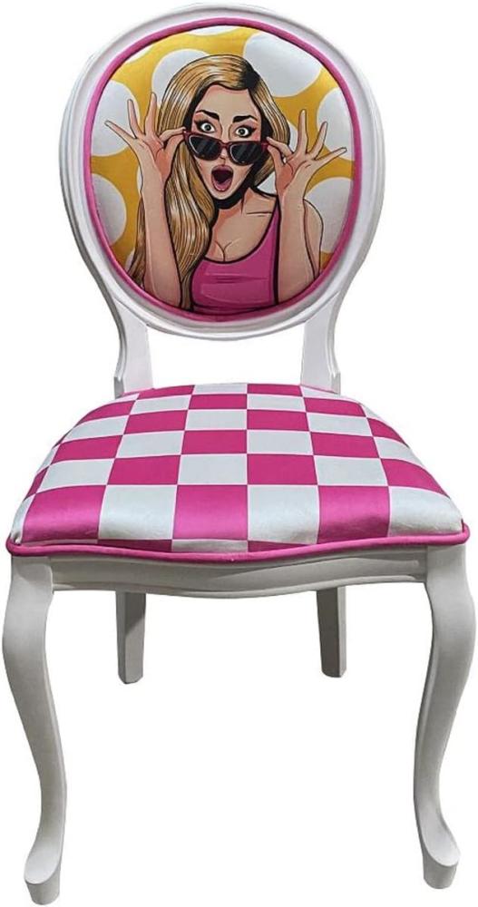Casa Padrino Barock Esszimmer Stuhl Rosa / Mehrfarbig / Weiß - Handgefertigter Antik Stil Stuhl mit Design - Esszimmer Möbel im Barockstil Bild 1
